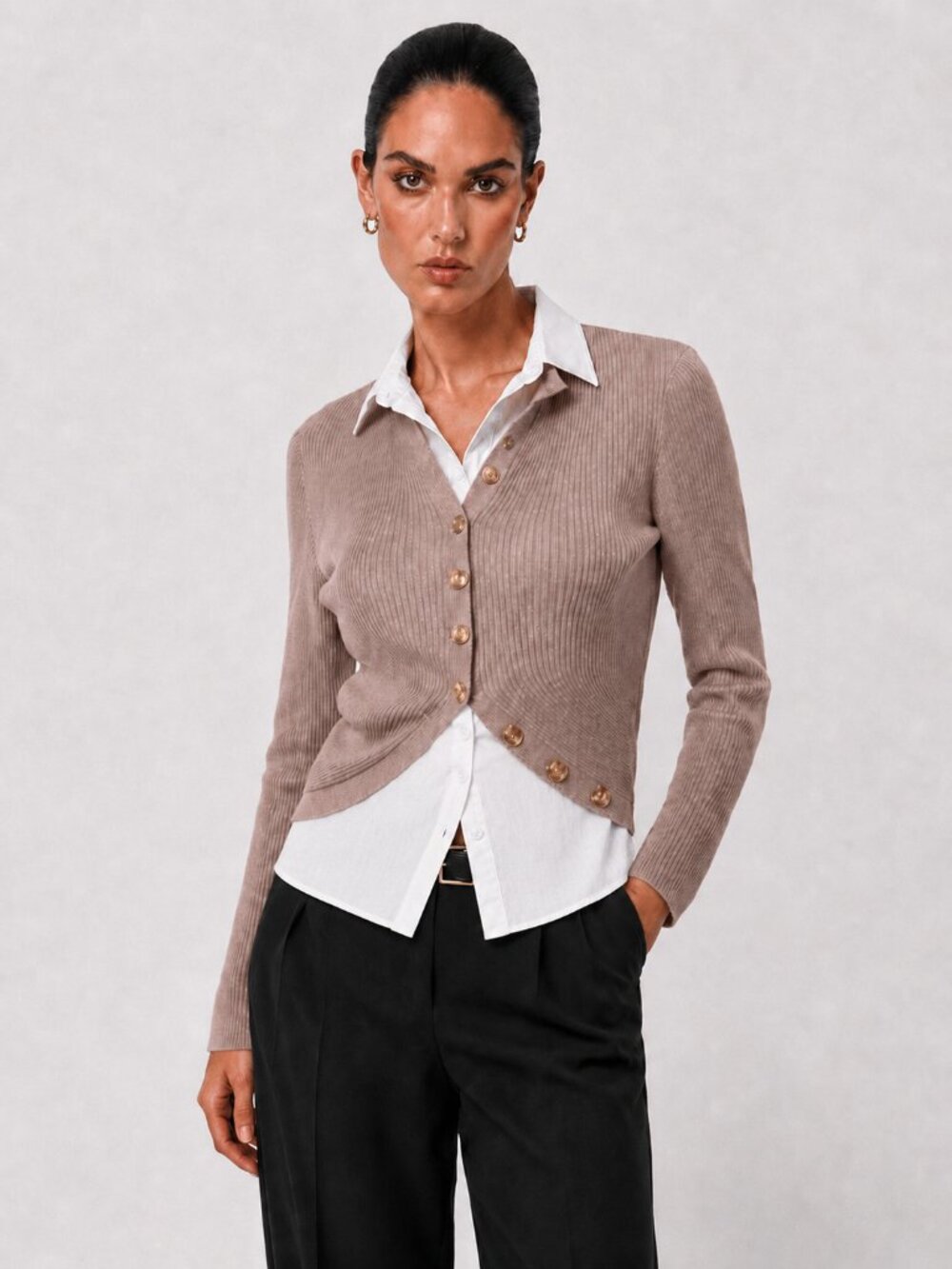 Forcast Abaya Button Knit Cropped Cardigan - Mocha